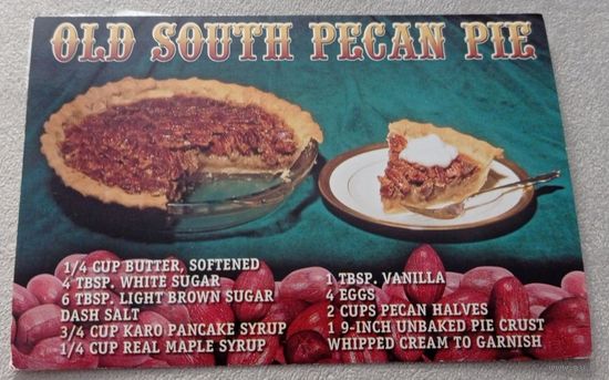 Посткроссинг. Открытка из США: Пекановый пирог, кулинария (10х15). Прошла почту. Марки, чёткий штемпель.
