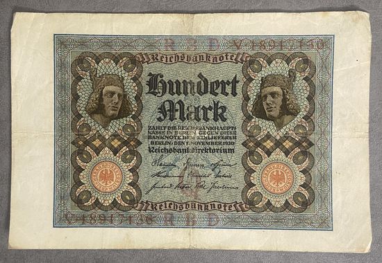 Банкнота 100 марок 1920 год. Веймарская республика
