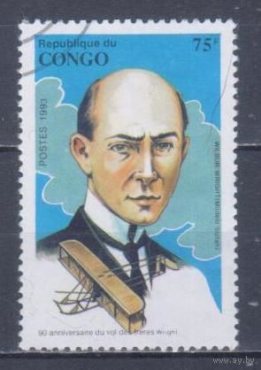 [482] Конго 1993. Авиация.Самолет. У.Райт. Гашеная марка.