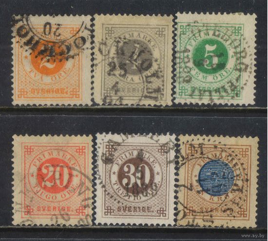 Швеция 1886 Номиналы Надп Стандарт Крона #29,31-2,34-5,37