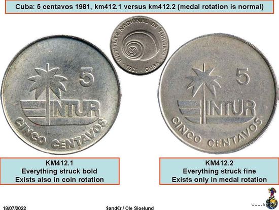 РЕСПУБЛИКА КУБА 5 СЕНТАВО 1981. ФАУНА. МОЛЛЮСК. ВЫПУСК НАЦИОНАЛЬНОГО ИНСТИТУТА ТУРИЗМА. Тип с тонкими буквами и цифрой 5