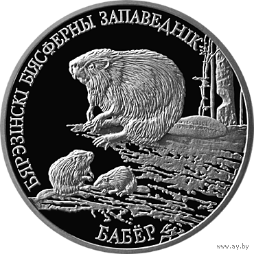 Березенский биосферный заповедник. Бобр. Бабёр. 20 рублей 2002 г