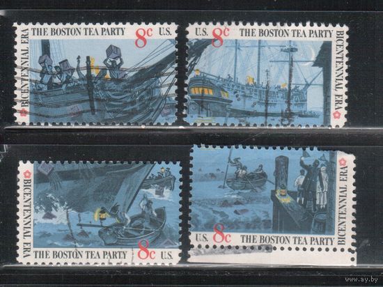 США-1973, (Мих.1109-1112) , гаш. , 200-лет независимости, Флот, Корабли  (полная серия)(5)