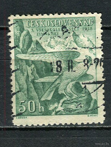 Первая Чехословацкая республика - 1938 - Сокольское движение, зимние игры 50Н - [Mi.387] - 1 марка. Гашеная.  (Лот 54Gс)-T2P2