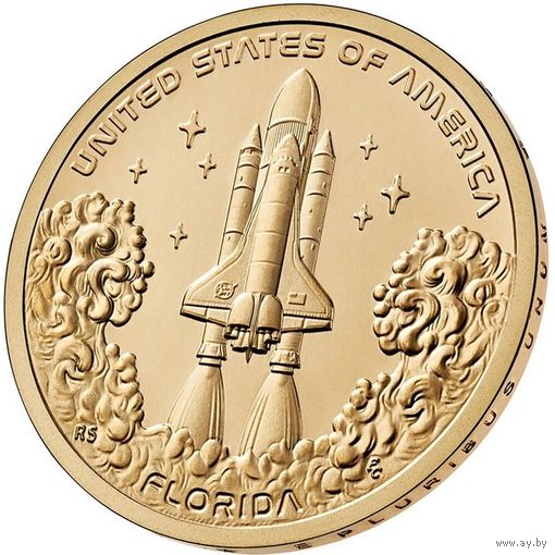 1 доллар 2025 года США. Космический шаттл, мыс Канаверал, Флорида. Американские инновации. UNC двор D