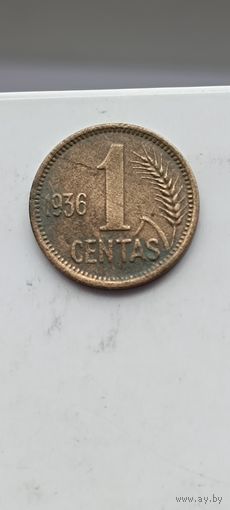 1 цент 1936 года. Литва - Первая Республика (1925 - 1938). Монета не чищена. 45139