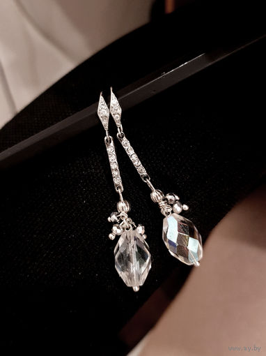 Лот С 1 РУБЛЯ! много лотов! Серьги из бусин Аврора Бореалис, Чехословакия, сталь, фианиты