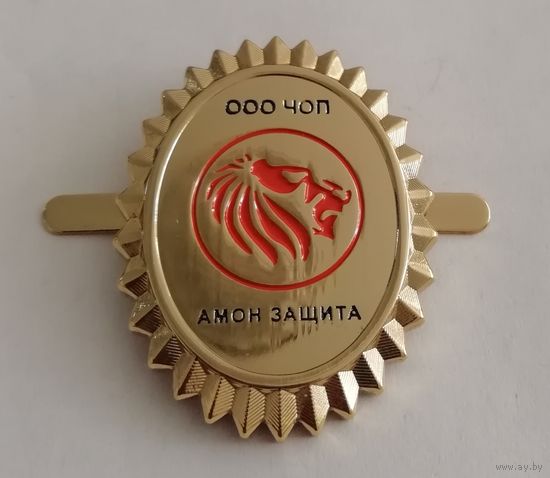 Кокарда ООО ЧОП АМОН Защита. Тяжёлая