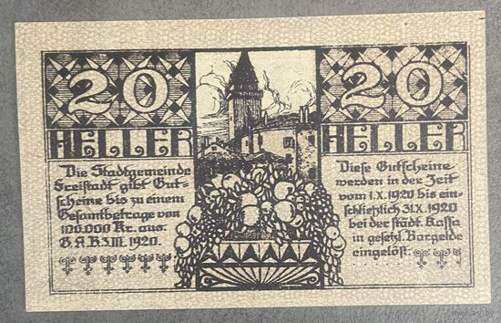 Нотгельд Австрия Фрайштадт, 20 геллеров 1920 год