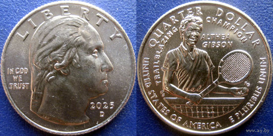 США. Квотер 2025 Выдающиеся женщины N20 Алтея Гибсон. Минтмарка D.
