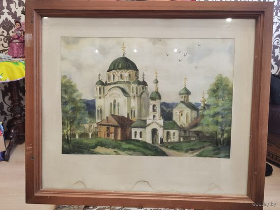 КАРТИНА АКВАРЕЛЬ ХРАМ  ХУДОЖНИК ВИКТОР ИВАНОВ  Член Белорусского cоюза художников АУКЦИОН ВСЕГО 7 ДНЕЙ