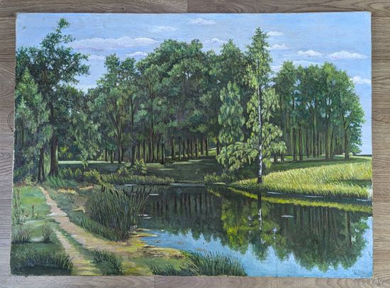 Картина пейзаж. масло/холст. Фанера. 75х55 см. С рубля.
