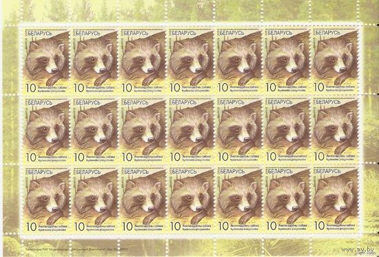 Енотовидная собака МЛ 7*3=21 марка, 2008 год (цена за весь лист)