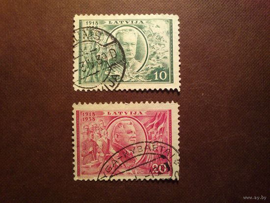 Латвия 1938 г.20 лет Независимости.Генерал Янис Балодис (1881-1965).Президент Карлис Улманис (1877-1942)./28а/