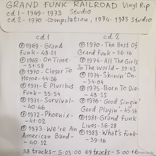 CD MP3 GRAND FUNK RAILROAD - 2 CD - Vinyl Rip (оцифровки с винила)