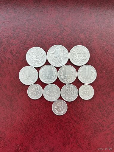 Польша комплект монет 5, 2,  1 злотый, 20, 50 грошей (1958-1977)