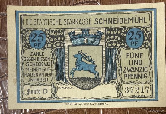 Нотгельд 25 пфеннигов 1920 год. Шнайдемюль,. Веймарская республика