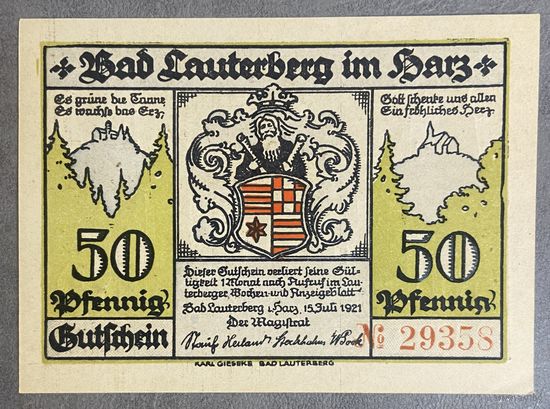 Нотгельд Бад-Лаутерберг 50 пфеннигов 1921 год. Веймарская республика