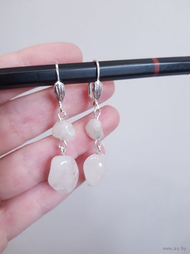 Лот С 1 РУБЛЯ! много лотов! Ретро серьги с белым Агатом винтажные, сталь