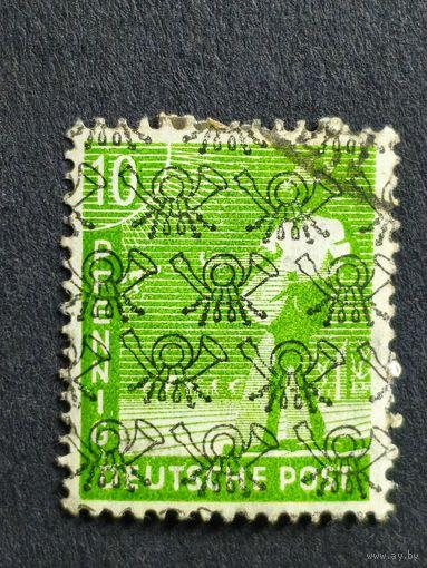 Германия 1948. Британско американская зона. Надпечатка - почтовый рожок