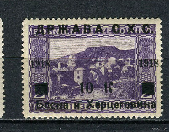 Государство словенцев, хорватов и сербов (Босния Герцоговина) - 1918 - Надпечатка на марках Боснии и Герцоговины 10 Kr на 2H - [Mi.16] - 1 марка. MH.  (Лот 99Do)