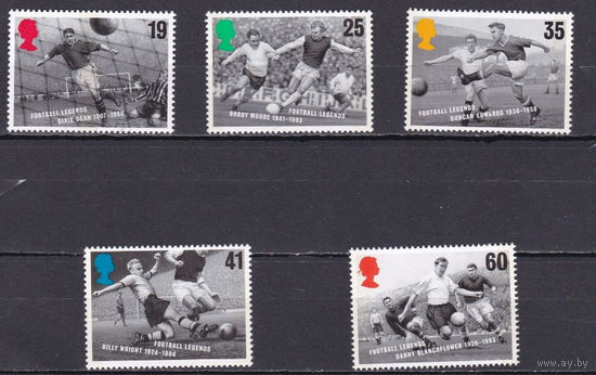 1996 Великобритания Футбол Легенды футбола Спорт 5м серия Mi 1625-1629 MNH **