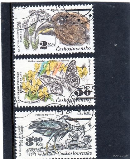 Чехословакия.Ми-2711,2713,2714. Горная панси , Императорская моль,Красный крестоцвет, ветвь ели, Серая цапля.Серия: Защита природы. 1983.