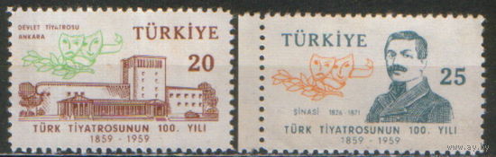 Полная серия из 2 марок 1959г. Турция "100 лет турецкому театру" MNH