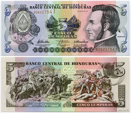 Гондурас. 5 лемпир (образца 2010 года, P91c, UNC)
