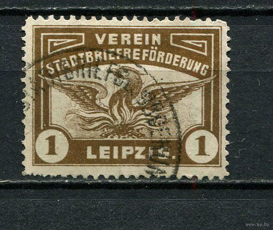 Германия - Лейпциг (G.) - Местные марки - 1908/1909 - Птица 1Pf - [Mi.3] - 1 марка. Гашеная.  (Лот 99CQ)