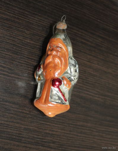Новогодняя елочная игрушка, из СССР "Дедушка мороз", тонкое стекло.
