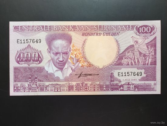 Суринам. 100 гульденов (образца 1986 года, P133a, UNC)