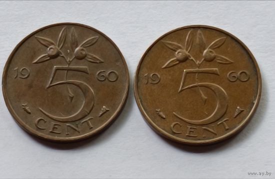 Нидерланды. 5 центов 1960 года.