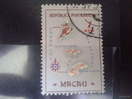 Макао, колония Португалии, 1956. Стандарт, карта