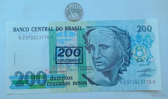 Werty71 Бразилия 200 Крузейро 100 Крузадо 1990 UNC банкнота 1 1