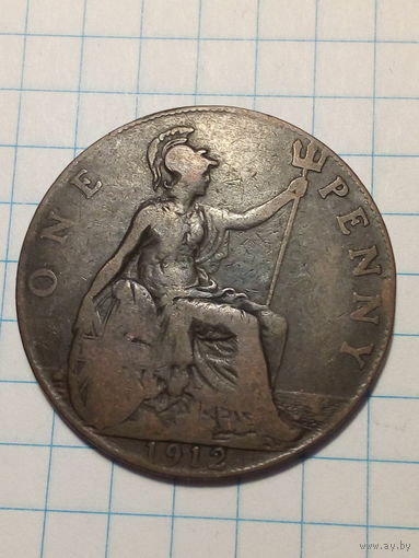 1 пенни Великобритания 1912 год.