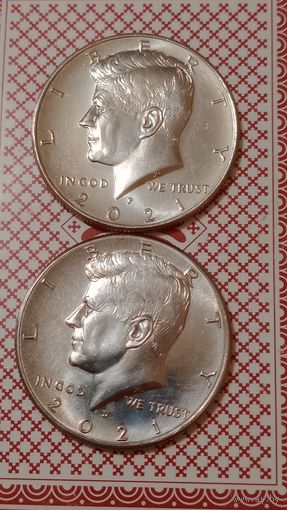 США 1/2,пол доллара 2021 P,D, лот 2 штуки