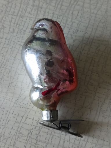 Ёлочная игрушка "СНЕГИРЬ", на прищепке, стекло. (СССР, 1950-1960 гг.).