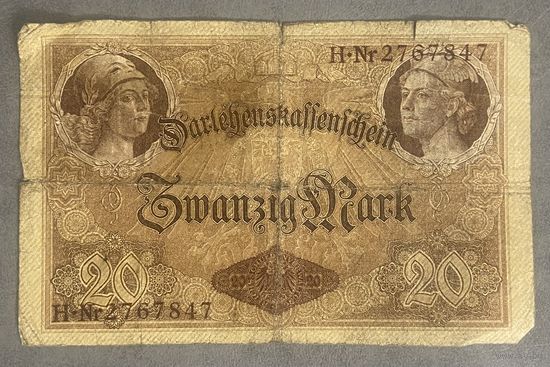 Банкнота 20 марок 1914 год. Германская империя.