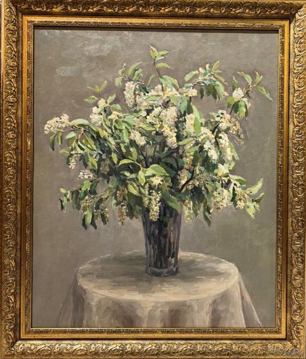 Бржозовский Г.Ф "Черёмуха", картон, масло. Размер 75х87 см.