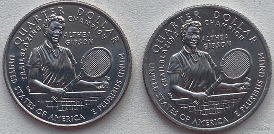США 25 центов (квотер) 2025 г. Алтея Гибсон. D и Р. Цена за 1 шт.