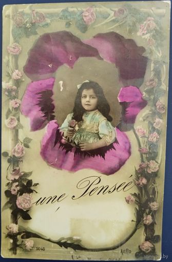 Детская фотооткрытка. Анютины глазки. Франция. Начало 20-го века.