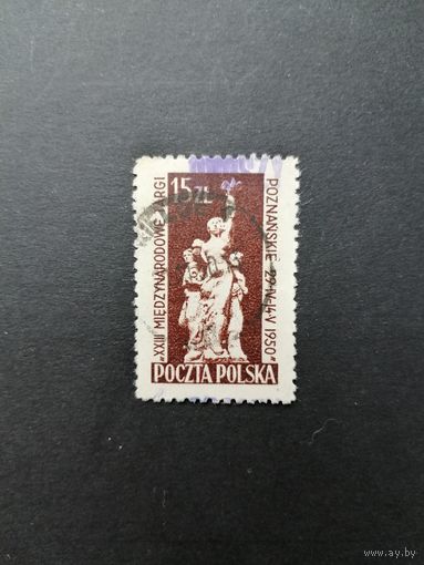 Польша 1950 Марка с надпечаткой "GROSZY" на марке 1950 года Mi.557 "Международная торговая ярмарка в Познани" (гашение без клея) Mi.660 каталог 4.00 евро