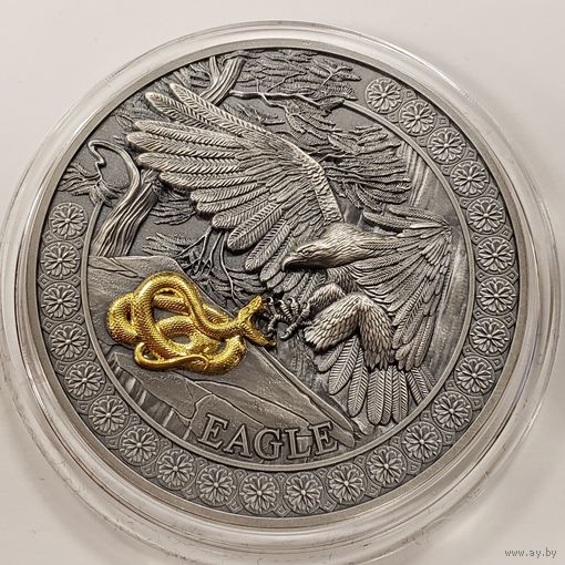 Гана 10 седи 2023г. "Охота в дикой природе: Орёл". Монета в капсуле; деревянном подарочном футляре; номерной сертификат; коробка. СЕРЕБРО 50гр.