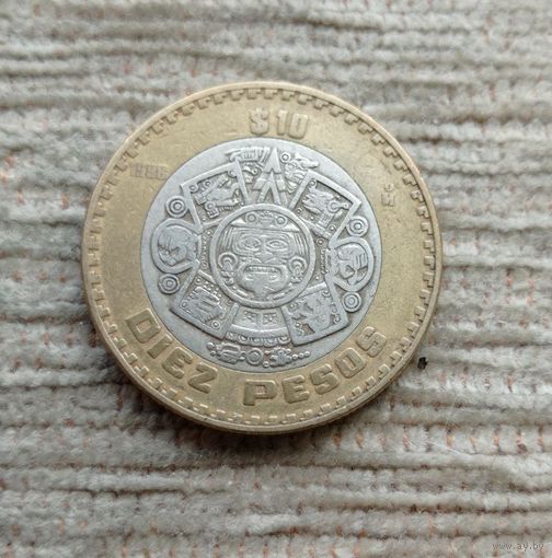 Werty71 Мексика 10 песо 1996 биметалл серебро Тонатиу огненная маска Ацтеков