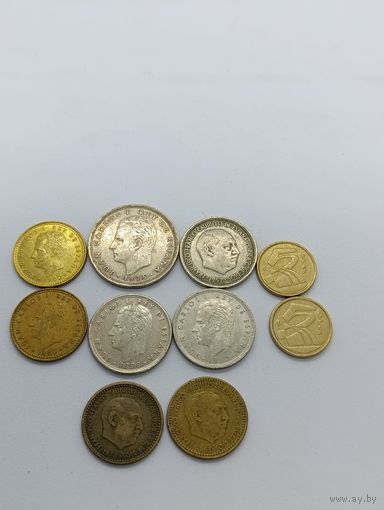 Песет разные номиналы .  Испания . Сборный лот разных годов .