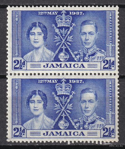 60.BrKS. Великобритания. Колонии.  Ямайка. Коронация Георга VI и Елизаветы. 1937 г. 2 1/2P. Mi.#117. Пара. MNH.