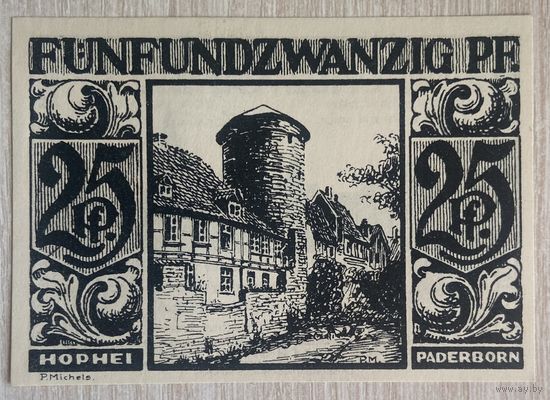 Нотгельд 25 пфеннигов 1921 год. Падерборн. Веймарская республика.