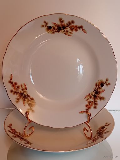 Japan. Япония.Тарелки. 7 штук. Костяной Фарфор. Кедровая ветка. Шишки. Диаметр 23 см