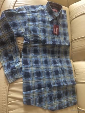 Мужская рубашка на 48-50 размер, новая. Горло 41/42, плотненькая, теплая. 100% хлопок. Длина 79 см, длина рукава 63 см, ПОгруди 58 см.